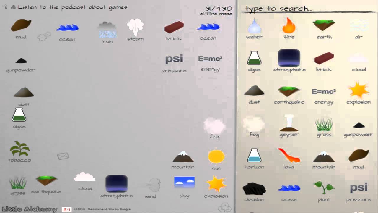 Geopanoramas - Geografia e alquimia: Little Alchemy é um jogo baseado no  princípio da alquimia de que todos os elementos do universo partem de  terra, água, ar e fogo. Combinando esses elementos